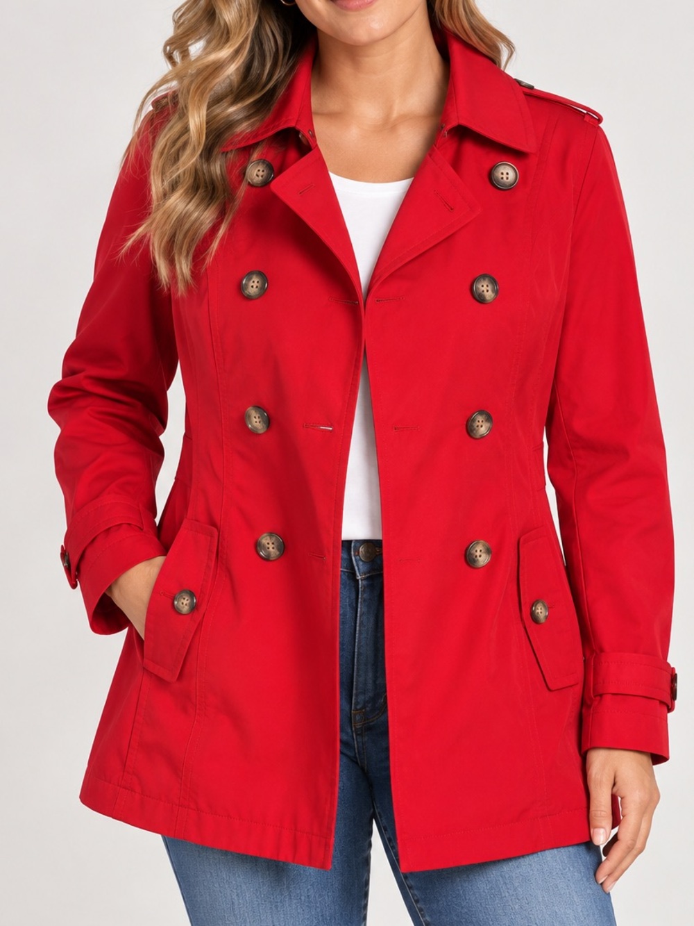 Nautica Red Double Breasted Trench Rain Coat Jacket Size M